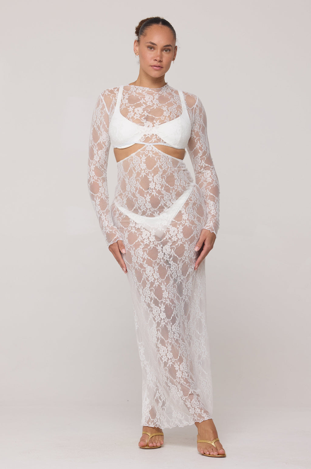 Audrey Lace Dress in White Lace