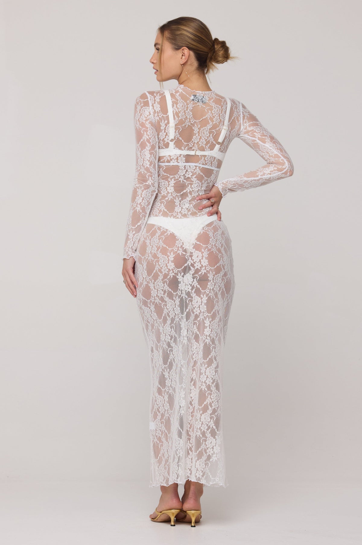 Audrey Lace Dress in White Lace