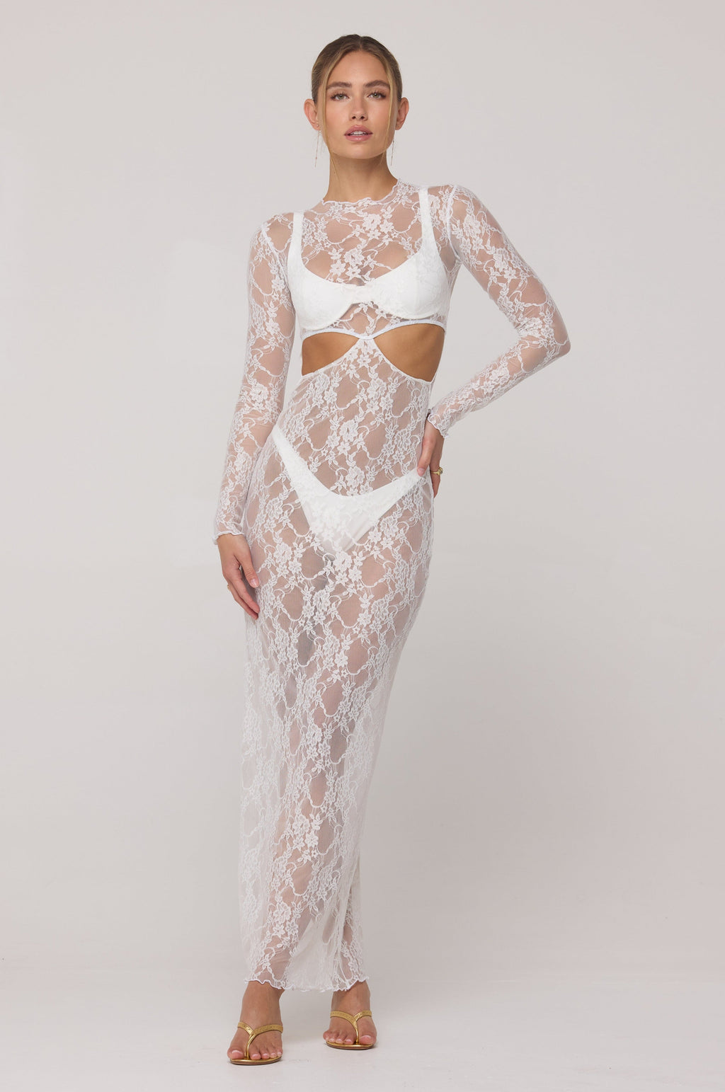 Audrey Lace Dress in White Lace