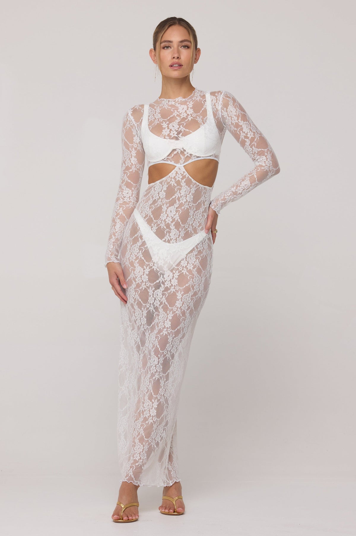 Audrey Lace Dress in White Lace