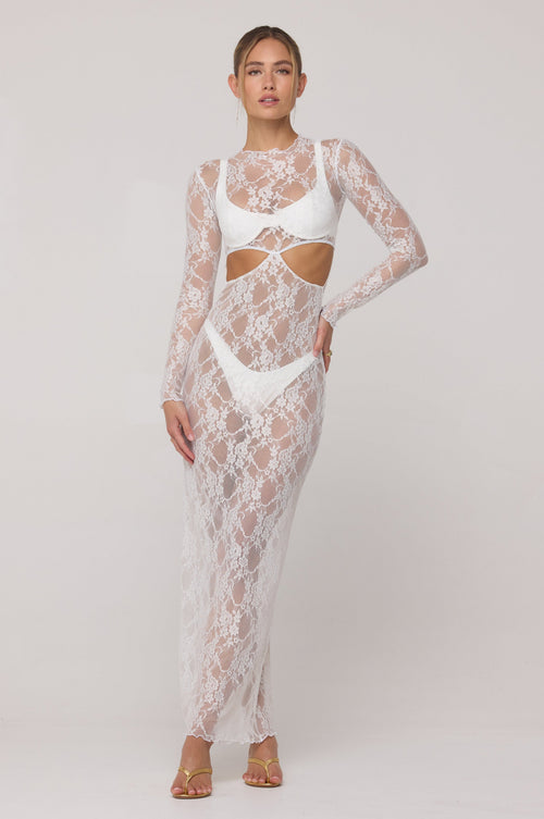 Audrey Lace Dress in White Lace