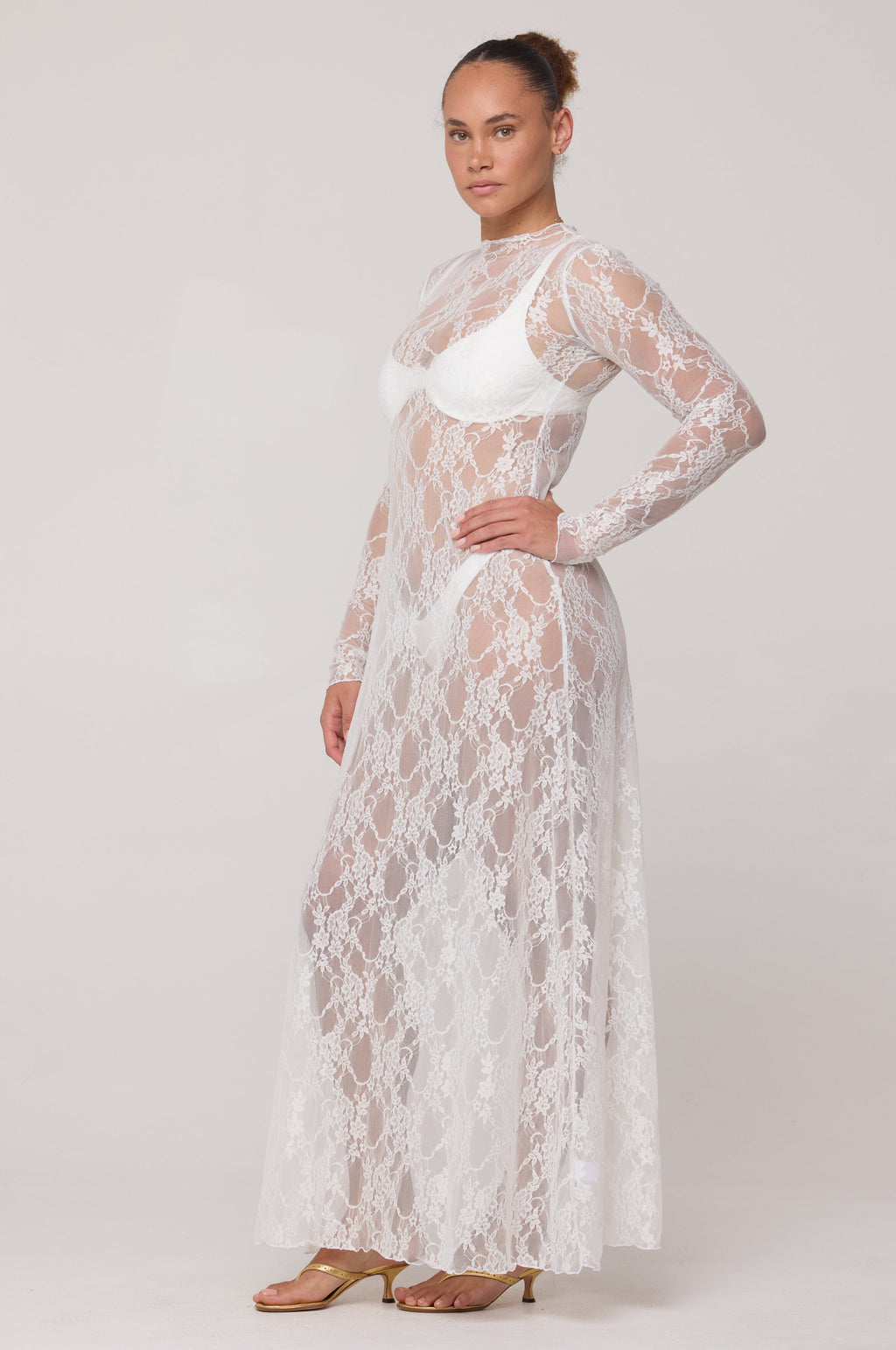 Lyon Lace Dress in White Lace