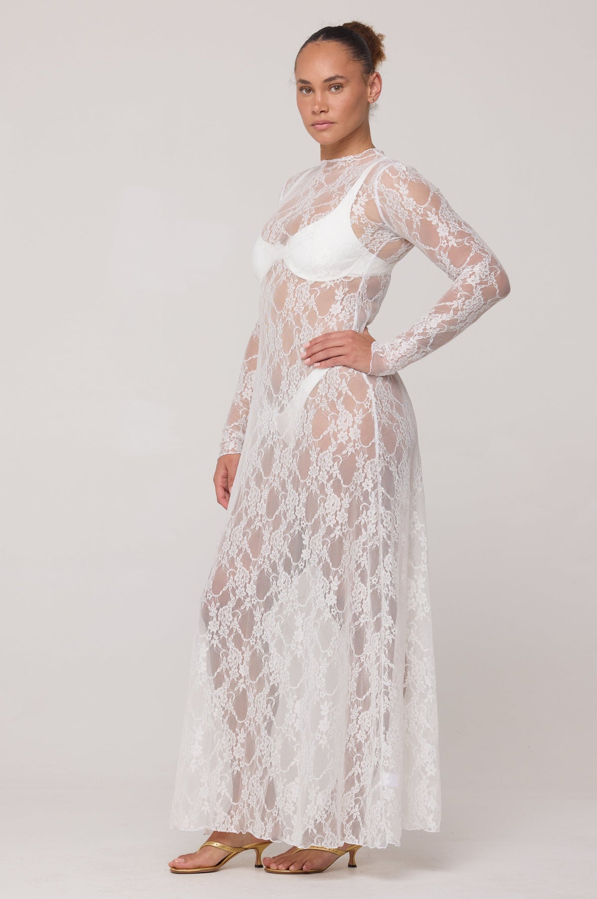 Lyon Lace Dress in White Lace