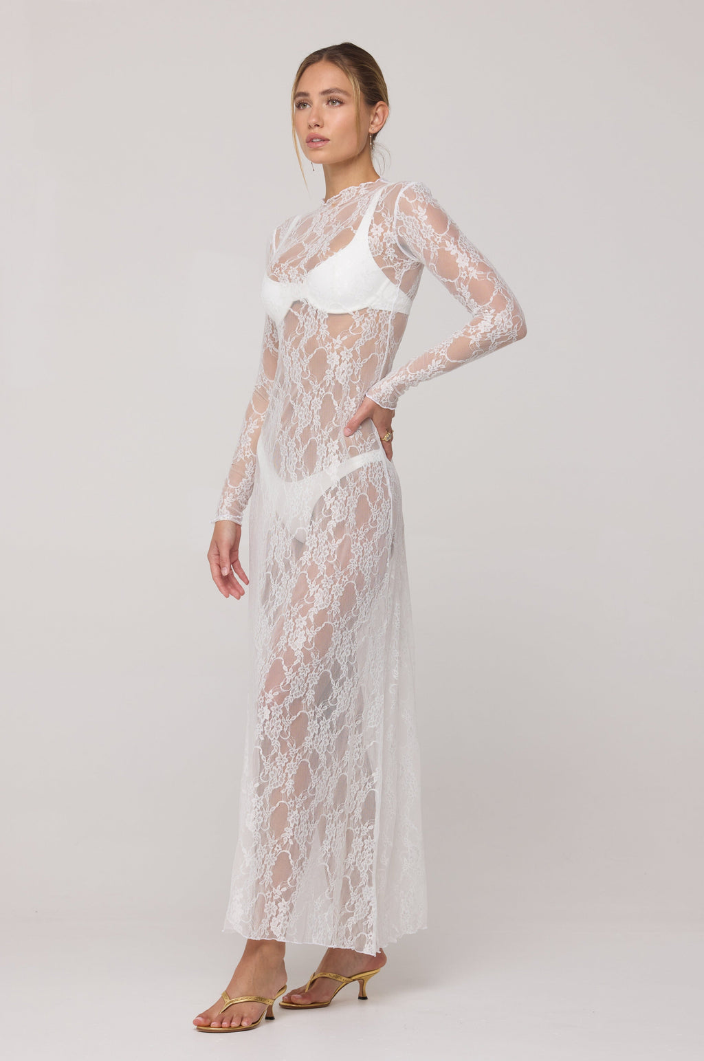 Lyon Lace Dress in White Lace