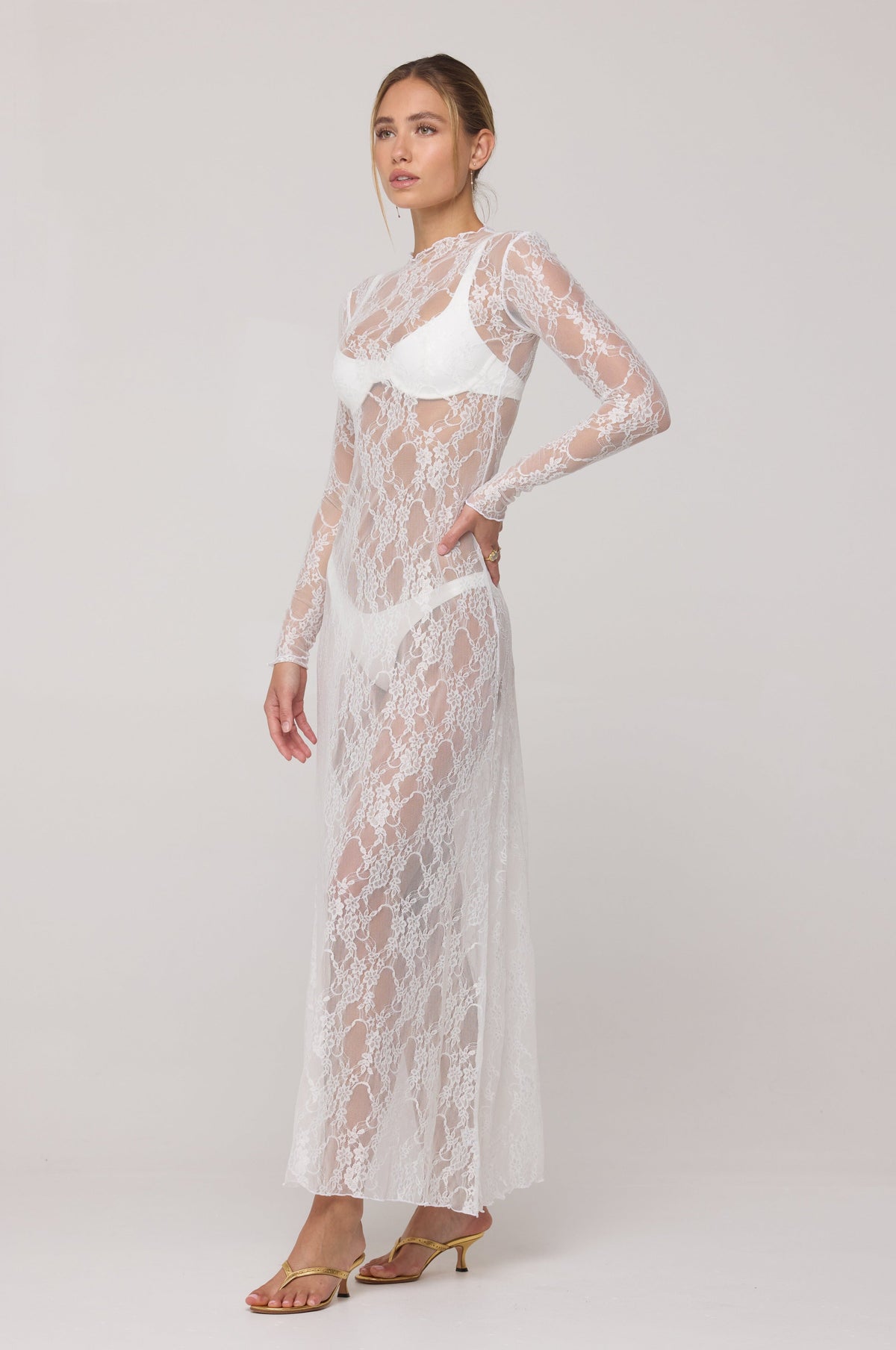 Lyon Lace Dress in White Lace