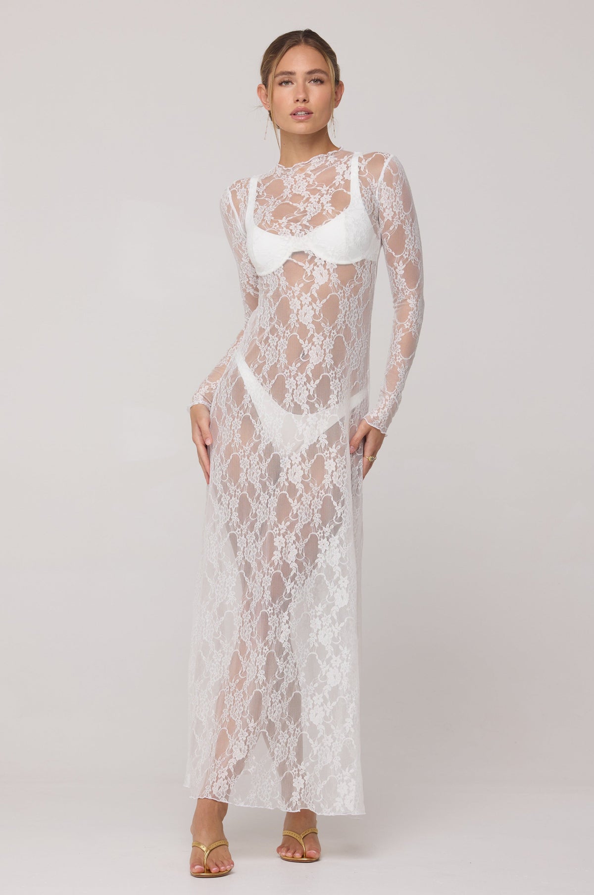 Lyon Lace Dress in White Lace